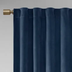 Curtains & Drapes-Kirkland's Home Navy Velvet Greta Curtain Panel Set, 95 In. Blue