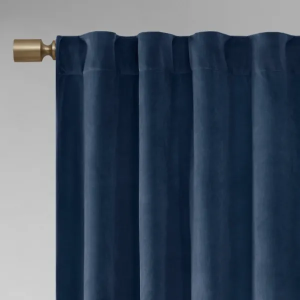 Curtains & Drapes-Kirkland's Home Navy Velvet Greta Curtain Panel Set, 95 In. Blue