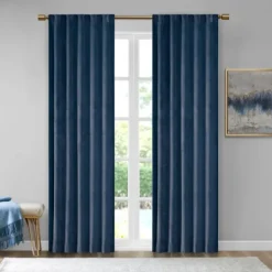 Curtains & Drapes-Kirkland's Home Navy Velvet Greta Curtain Panel Set, 84 In. Blue
