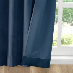 Curtains & Drapes-Kirkland's Home Navy Velvet Greta Curtain Panel Set, 84 In. Blue