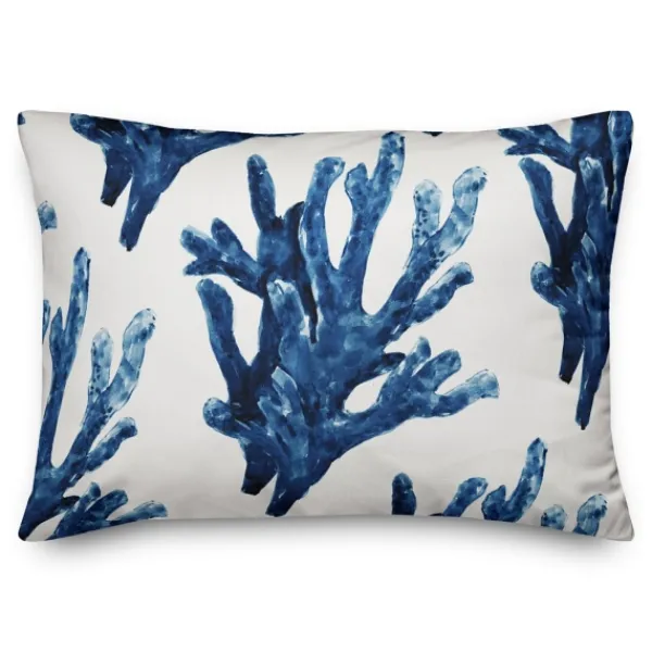 Pillows-Kirkland's Home Navy Watercolor Coral Pillow Blue
