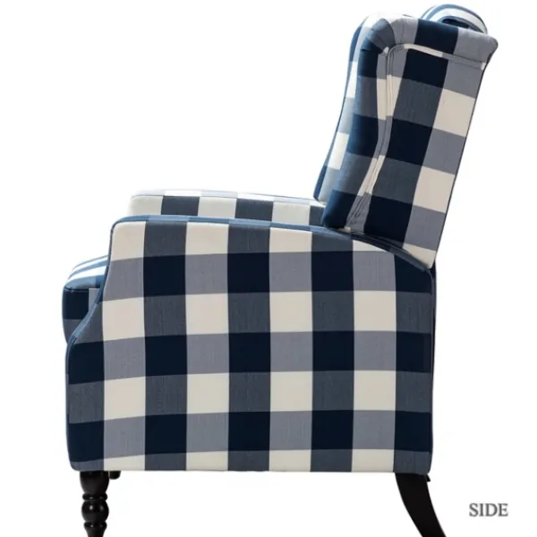 Accent Chairs-Kirkland's Home Navy Windowpane Plaid Recliner Blue/White