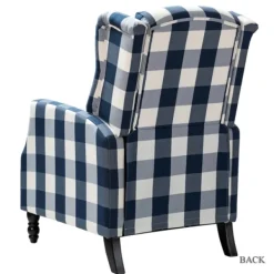 Accent Chairs-Kirkland's Home Navy Windowpane Plaid Recliner Blue/White