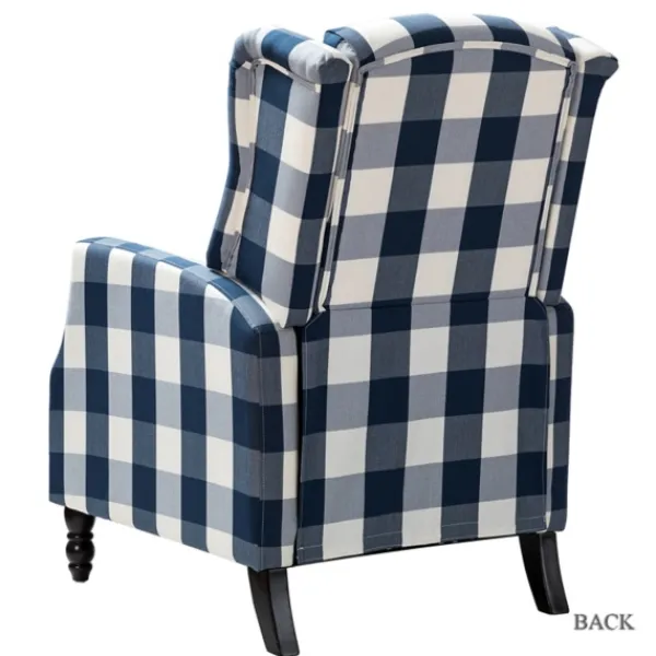 Accent Chairs-Kirkland's Home Navy Windowpane Plaid Recliner Blue/White
