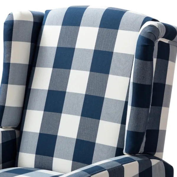 Accent Chairs-Kirkland's Home Navy Windowpane Plaid Recliner Blue/White