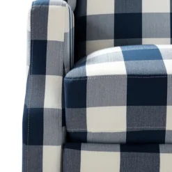 Accent Chairs-Kirkland's Home Navy Windowpane Plaid Recliner Blue/White