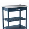 Kitchen Islands & Bar Carts-Kirkland's Home Navy Wood And Stainless Steel Top Kitchen Cart Blue