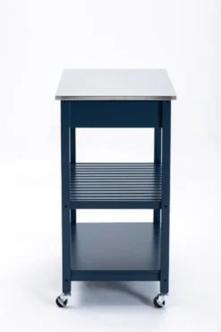Kitchen Islands & Bar Carts-Kirkland's Home Navy Wood And Stainless Steel Top Kitchen Cart Blue