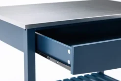 Kitchen Islands & Bar Carts-Kirkland's Home Navy Wood And Stainless Steel Top Kitchen Cart Blue