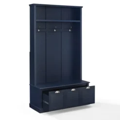 Entryway Furniture-Kirkland's Home Navy Wood Storage Bench Hall Tree Blue