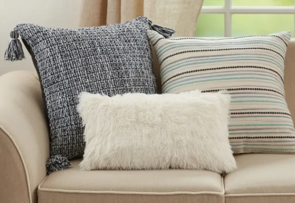 Pillows-Kirkland's Home Navy Woven Texture Tassels Throw Pillow Blue/White