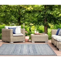 Outdoor Rugs-Kirkland's Home Navy Zig-Zag Ezra Indoor/Outdoor Area Rug, 4X7 Blue/White