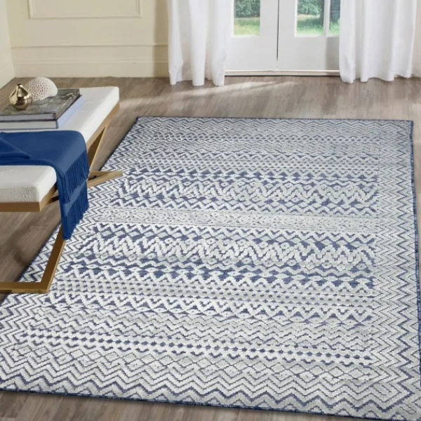 Outdoor Rugs-Kirkland's Home Navy Zig-Zag Ezra Indoor/Outdoor Area Rug, 7X9 Blue/White