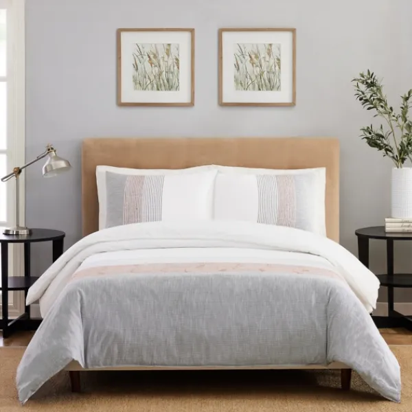 Duvets-Kirkland's Home Neapolitan Gray 3-Pc. Queen Duvet Set Gray/White/Pink
