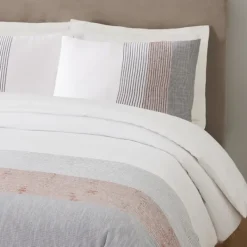 Duvets-Kirkland's Home Neapolitan Gray 3-Pc. Queen Duvet Set Gray/White/Pink