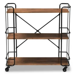Kitchen Islands & Bar Carts-Kirkland's Home Nellie Walnut 3-Tier Mobile Bar Cart