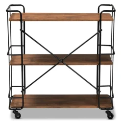 Kitchen Islands & Bar Carts-Kirkland's Home Nellie Walnut 3-Tier Mobile Bar Cart