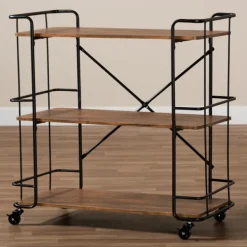 Kitchen Islands & Bar Carts-Kirkland's Home Nellie Walnut 3-Tier Mobile Bar Cart