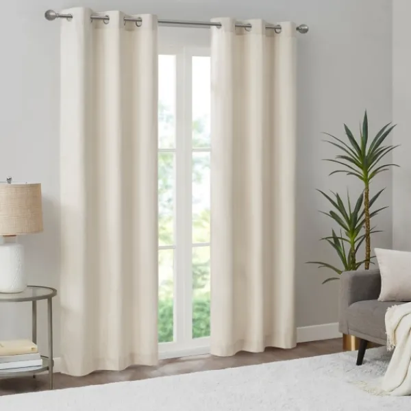 Curtains & Drapes-Kirkland's Home Neutral Basketweave Curtain Panel Set, 84 In. Tan