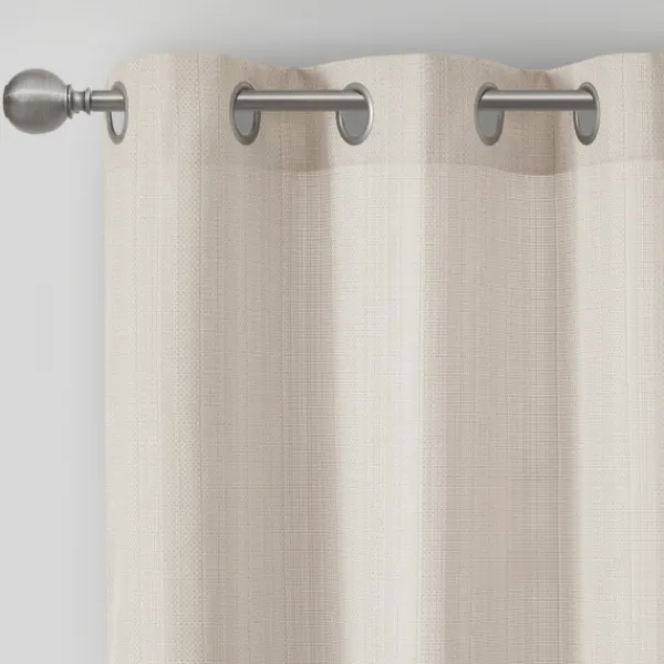 Curtains & Drapes-Kirkland's Home Neutral Basketweave Curtain Panel Set, 84 In. Tan