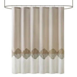 Shower Curtains-Kirkland's Home Neutral Block Embroidered Shower Curtain Brown/Ivory