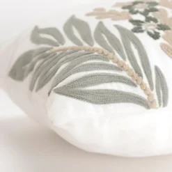 Pillows-Kirkland's Home Neutral Blooms Hand Embroidered Lumbar Pillow White/Tan/Gray