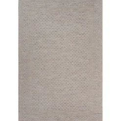 Outdoor Rugs-Kirkland's Home Neutral Bordered Lattice Outdoor Area Rug, 5X7 Gray