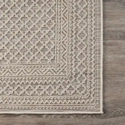Outdoor Rugs-Kirkland's Home Neutral Bordered Lattice Outdoor Area Rug, 5X7 Gray