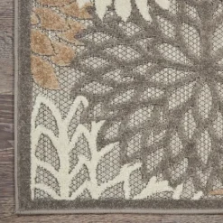 Outdoor Rugs-Kirkland's Home Neutral Floral Burst Outdoor Area Rug, 7X10 Tan/Gray/White