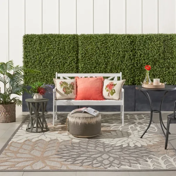 Outdoor Rugs-Kirkland's Home Neutral Floral Burst Outdoor Area Rug, 7X10 Tan/Gray/White
