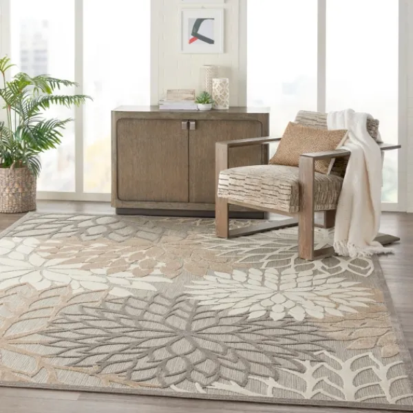 Outdoor Rugs-Kirkland's Home Neutral Floral Burst Outdoor Area Rug, 7X10 Tan/Gray/White
