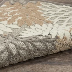 Outdoor Rugs-Kirkland's Home Neutral Floral Burst Outdoor Area Rug, 5X7 Tan/Gray/White