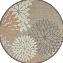 Outdoor Rugs-Kirkland's Home Neutral Floral Burst Outdoor Round Area Rug, 7 Ft. Tan/Gray