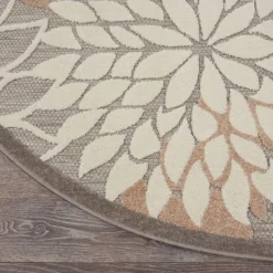 Outdoor Rugs-Kirkland's Home Neutral Floral Burst Outdoor Round Area Rug, 5 Ft. Tan/Gray