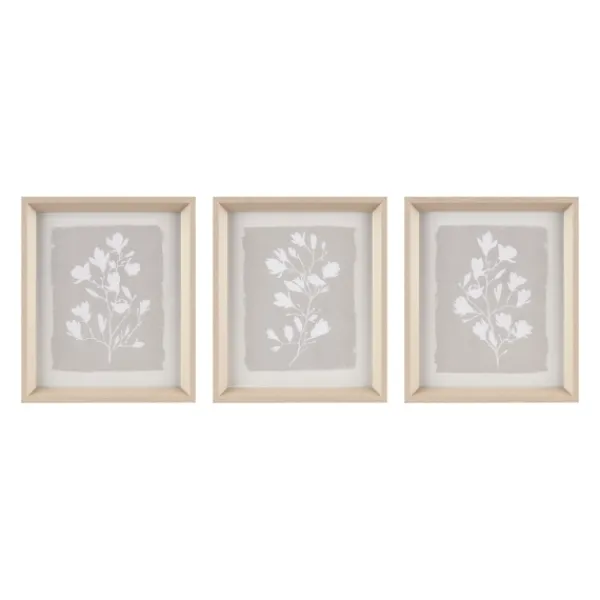 Framed Art-Kirkland's Home Neutral Floral Sprigs 3-Pc. Framed Art Set White/Gray