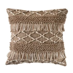 Pillows-Kirkland's Home Neutral Geometric Fringe Accent Pillow Brown