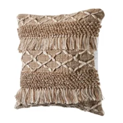 Pillows-Kirkland's Home Neutral Geometric Fringe Accent Pillow Brown