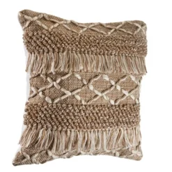 Pillows-Kirkland's Home Neutral Geometric Fringe Accent Pillow Brown