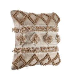 Pillows-Kirkland's Home Neutral Geometric Pom Pom Pillow Brown