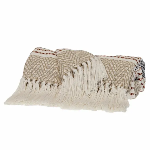 Blankets & Throws-Kirkland's Home Neutral Herringbone Multi Striped Throw Tan