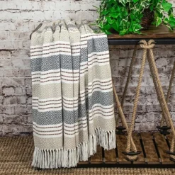 Blankets & Throws-Kirkland's Home Neutral Herringbone Multi Striped Throw Tan