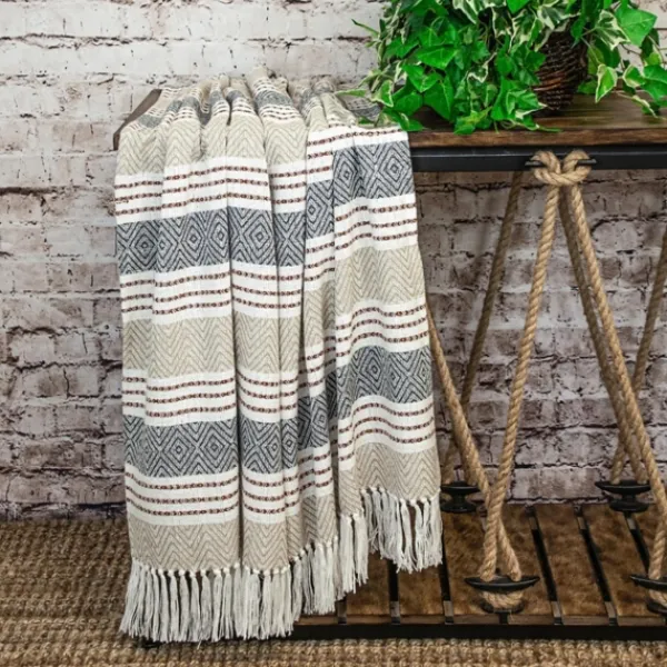 Blankets & Throws-Kirkland's Home Neutral Herringbone Multi Striped Throw Tan