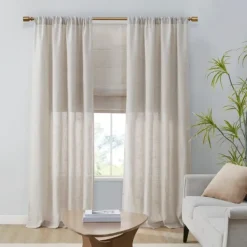 Curtains & Drapes-Kirkland's Home Neutral Linen Blend Curtain Panel Set, 84 In Tan