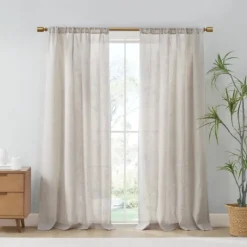 Curtains & Drapes-Kirkland's Home Neutral Linen Blend Curtain Panel Set, 84 In Tan