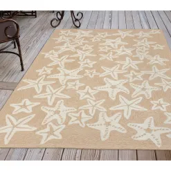Outdoor Rugs-Kirkland's Home Neutral Starfish Outdoor Area Rug, 5X7 Tan/White