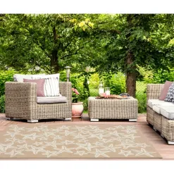 Outdoor Rugs-Kirkland's Home Neutral Starfish Outdoor Area Rug, 5X7 Tan/White