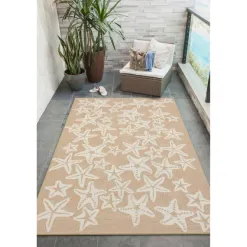 Outdoor Rugs-Kirkland's Home Neutral Starfish Outdoor Area Rug, 5X7 Tan/White