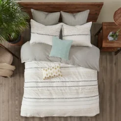 Comforters-Kirkland's Home Neutral Stripe King 3-Pc. Comforter Set Gray/Tan/Ivory