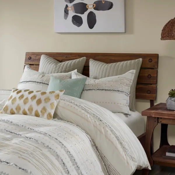 Comforters-Kirkland's Home Neutral Stripe King 3-Pc. Comforter Set Gray/Tan/Ivory