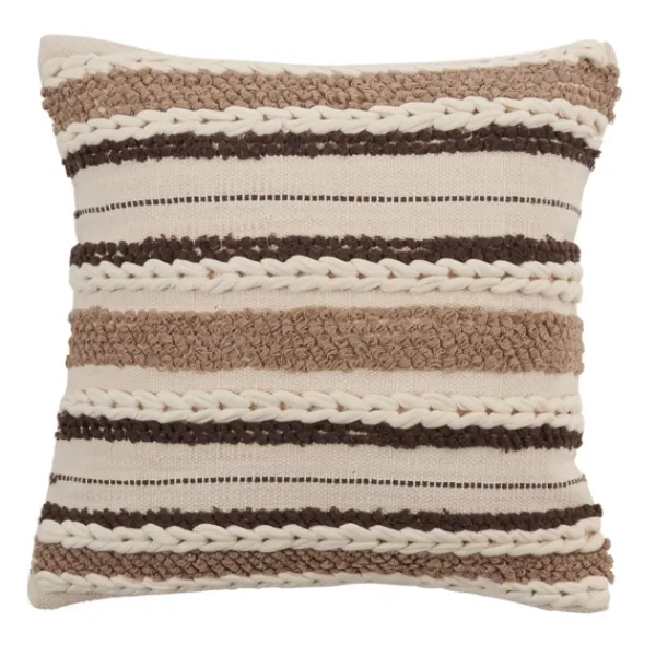 Pillows-Kirkland's Home Neutral Striped Woven Square Throw Pillow Tan